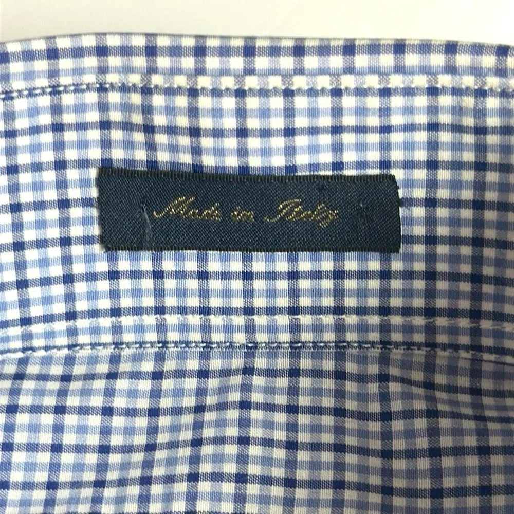 Paul & Shark Casual Shirt Button Down Cotton Blue Plaid Italy size L neck 16,5